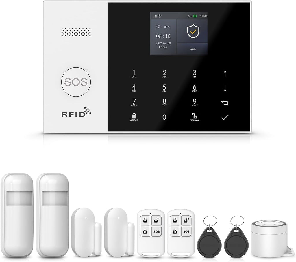 LWOHSI Smart Home Alarm,GSM 4G/WiFi Home Security Systems with DIY Door Window Sensors and Motion Sensors,Loud Siren,Remote,Work with Google for House,Villa,Apartment,No Contract Fee