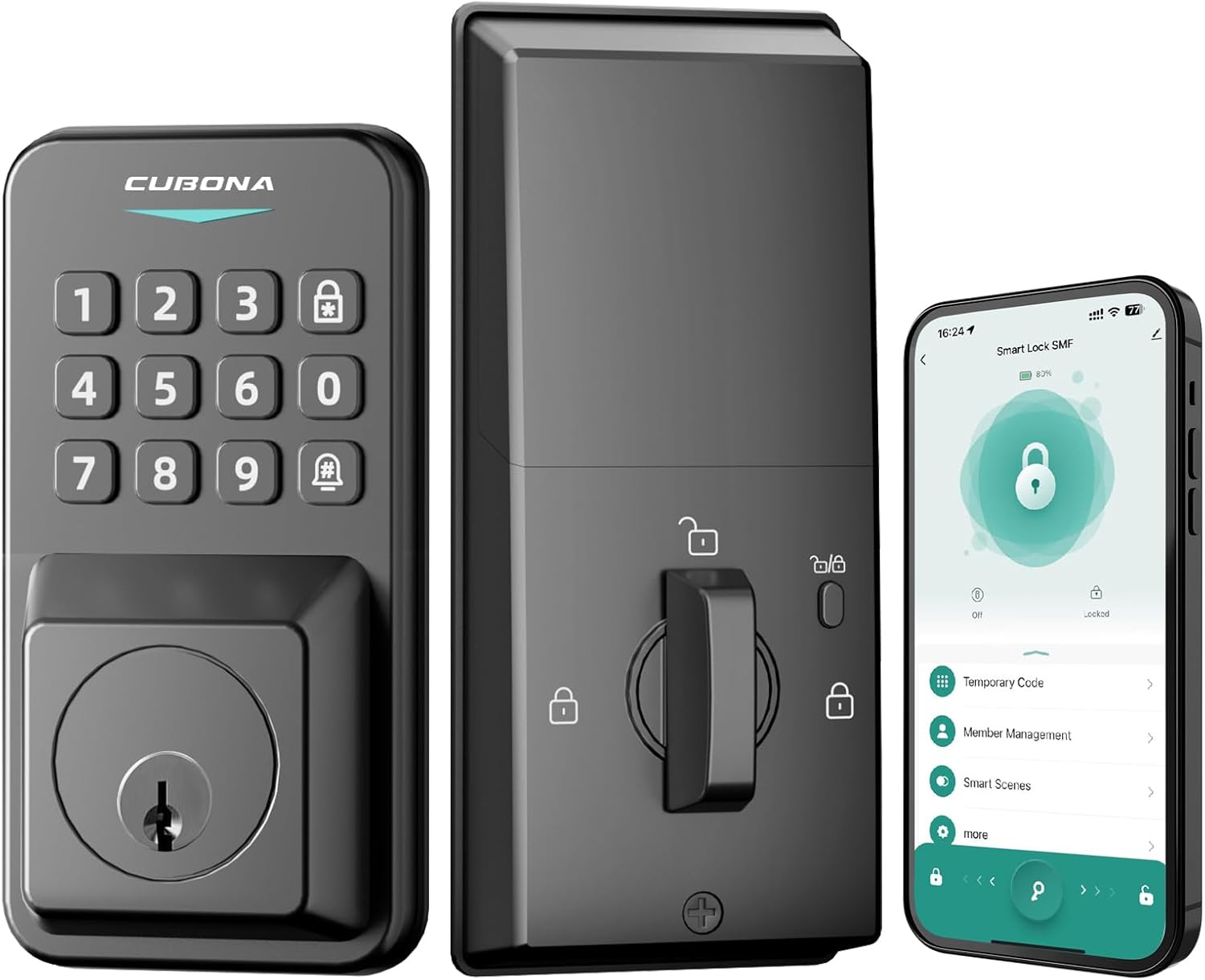 Keyless Entry Door Lock with 2 Door Knobs & Electronic Backlit Keypad, App Control Deadbolt Lock Support One-Touch Locking & Auto Locking,Easy Install, Anti-Peeping Code (01-Black)