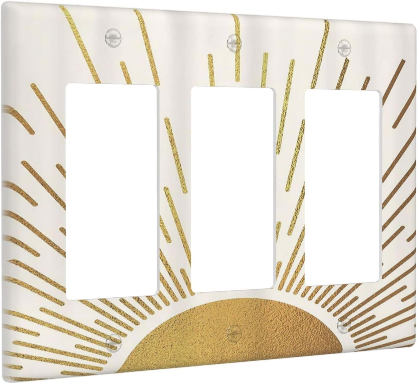 Decorative Outlet Covers Boho Mid Century Gold Sun Sunbeams 3 Gang Light Switch Cover Plate Triple Rocker Wall Plates for Electrical Outlets Switch Plate Covers for Bedroom Home Decor
