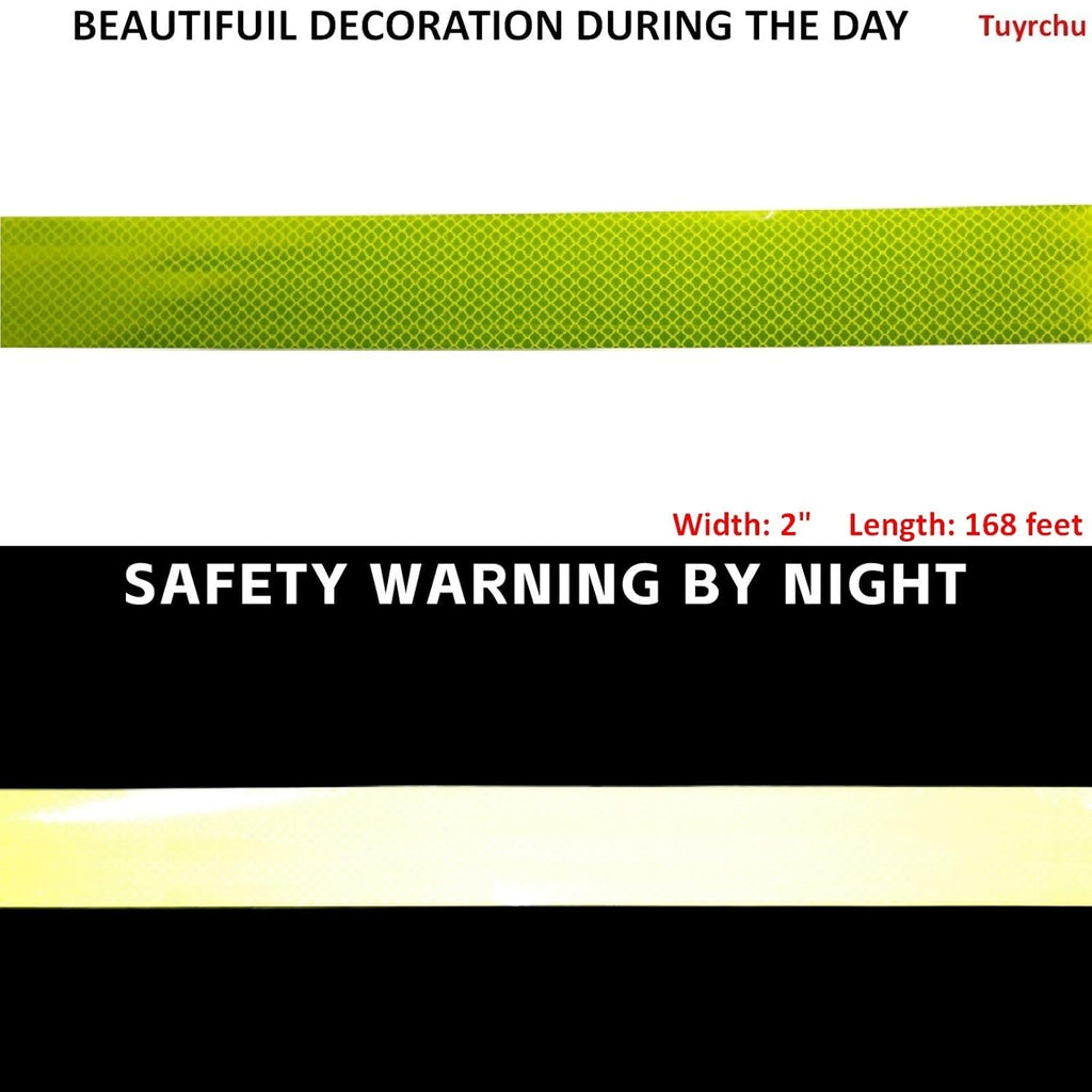 Non Fading Fluorescent Yellow Reflective Tape Outdoor Waterproof 2 inch Wide, High Visibility Warning Safety Industrial Marking Tape (168 feet)