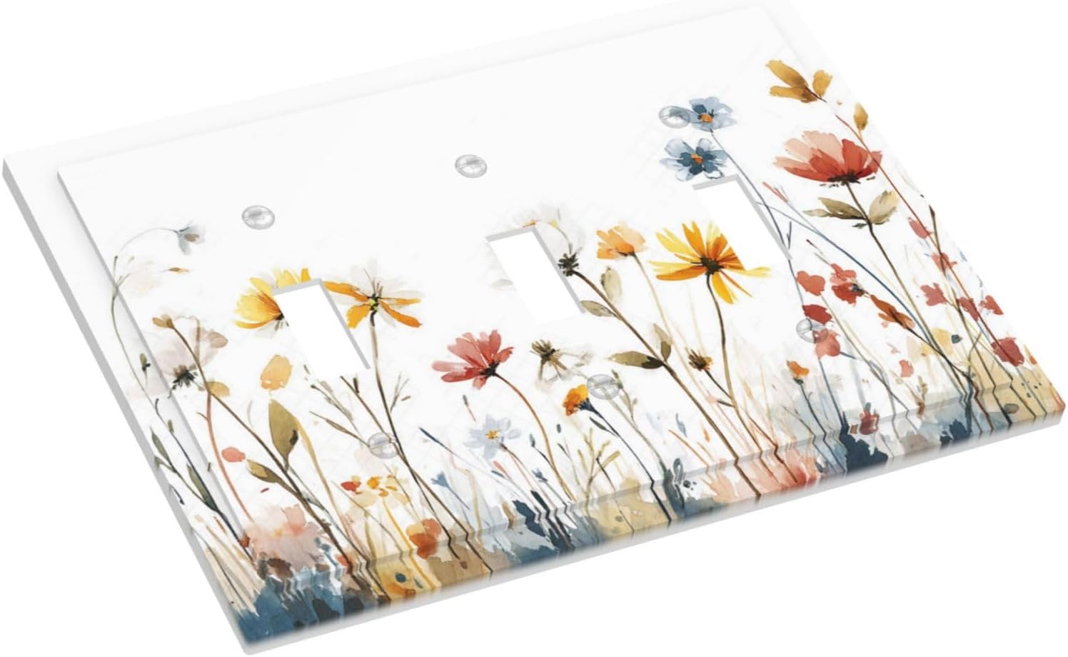 Watercolor Wildflower Colorful Floral Plant Decorative Switch Plates 3 Gang Wall Plate Triple Toggle Light Switch Cover Faceplate Electrical Wall Panels for Bed Room Living Room Decor