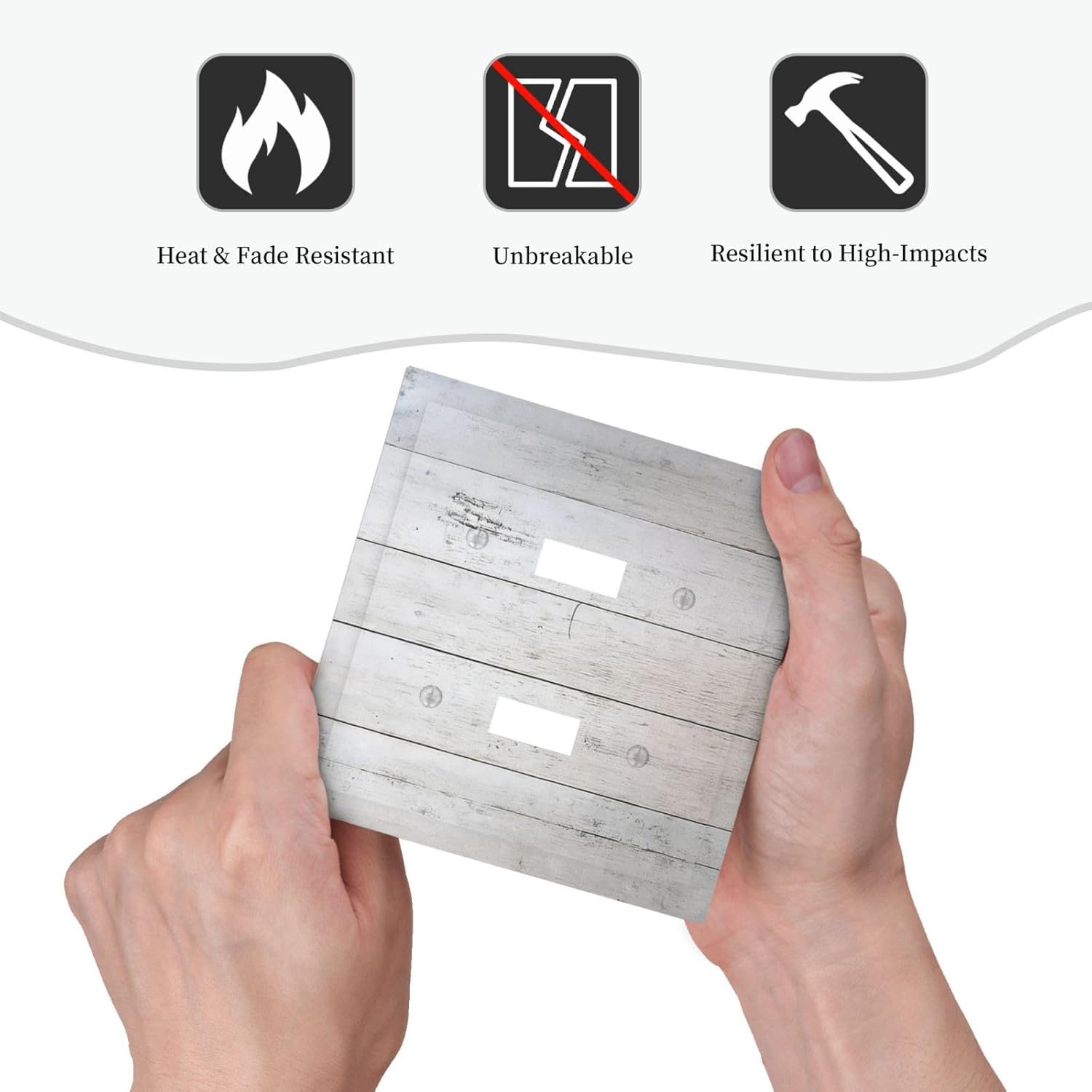 Rustic White Grey Wood Grain Decorative Switch Plates 2 Gang Double Toggle Outlet Light Switch Cover Wall Plate Electrical Faceplate for Bedroom Bathroom Decor