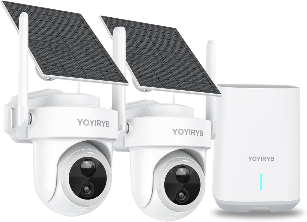 Security Cameras Wireless Outdoor, No Subscription, 4K Solar-Powered Home Security Cameras System with 360° Pan & Tilt, Color Night Vision, Auto Tracking, Easy Setup, 5G & 2.4G WiFi, 2 Cam-Kit