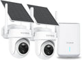 Security Cameras Wireless Outdoor, No Subscription, 4K Solar-Powered Home Security Cameras System with 360° Pan & Tilt, Color Night Vision, Auto Tracking, Easy Setup, 5G & 2.4G WiFi, 2 Cam-Kit