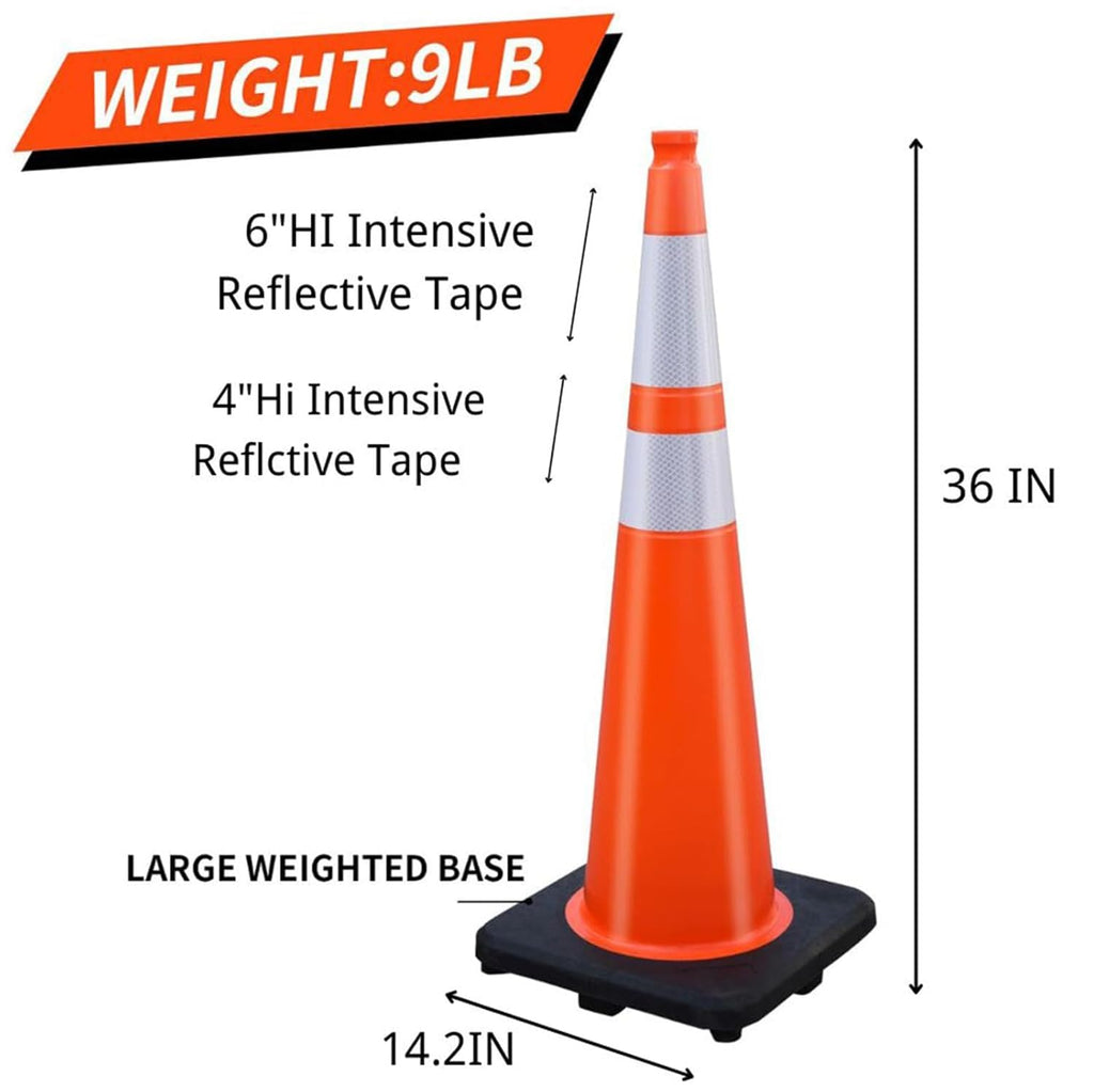 BESEA 8 Pack 36” Traffic Cones, Orange PVC Safety Cones with 6" + 4" Reflective Collars, Heavy Duty Weighted Base for Parking, Roadway & Construction Zone Control