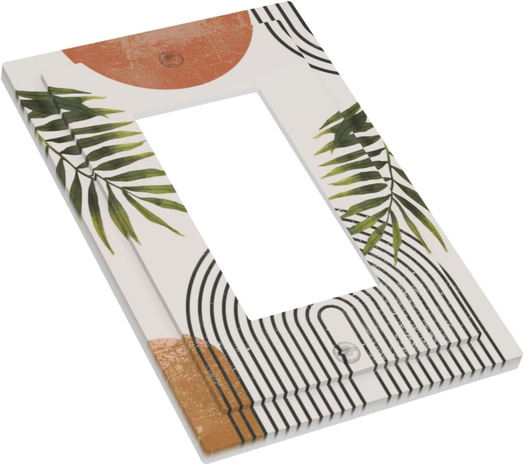 Beautiful Boho Mid Century Large Archs Sun Leaves Plants Decorative Outlet Covers 1 Gang Single Rocker Light Switch Cover Plate Wall Plates GFCI Faceplate for Bedroom Living Room Decor