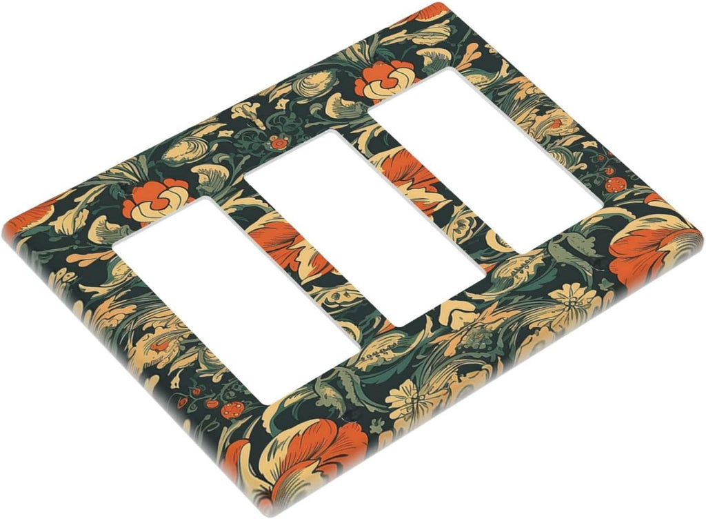 Light Switch Covers William Morris Abstract Floral Plant Pattern Orangeyellowgreen 3 Gang Rocker Electrical GFCI Decorative Triple Outlet Wall Plate Cover Switchplate for Bedroom living Room