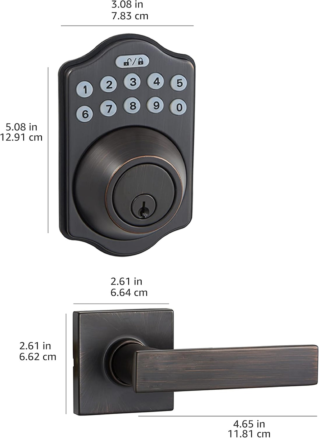 Amazon Basics Traditional Electronic Keypad, Keyless Entry Door Lock Deadbolt with Handle Set, Key Pad Front Door with Knob, Traditional Door Locks for Front Door Handle, Oil Rubbed Bronze, 6-Pack