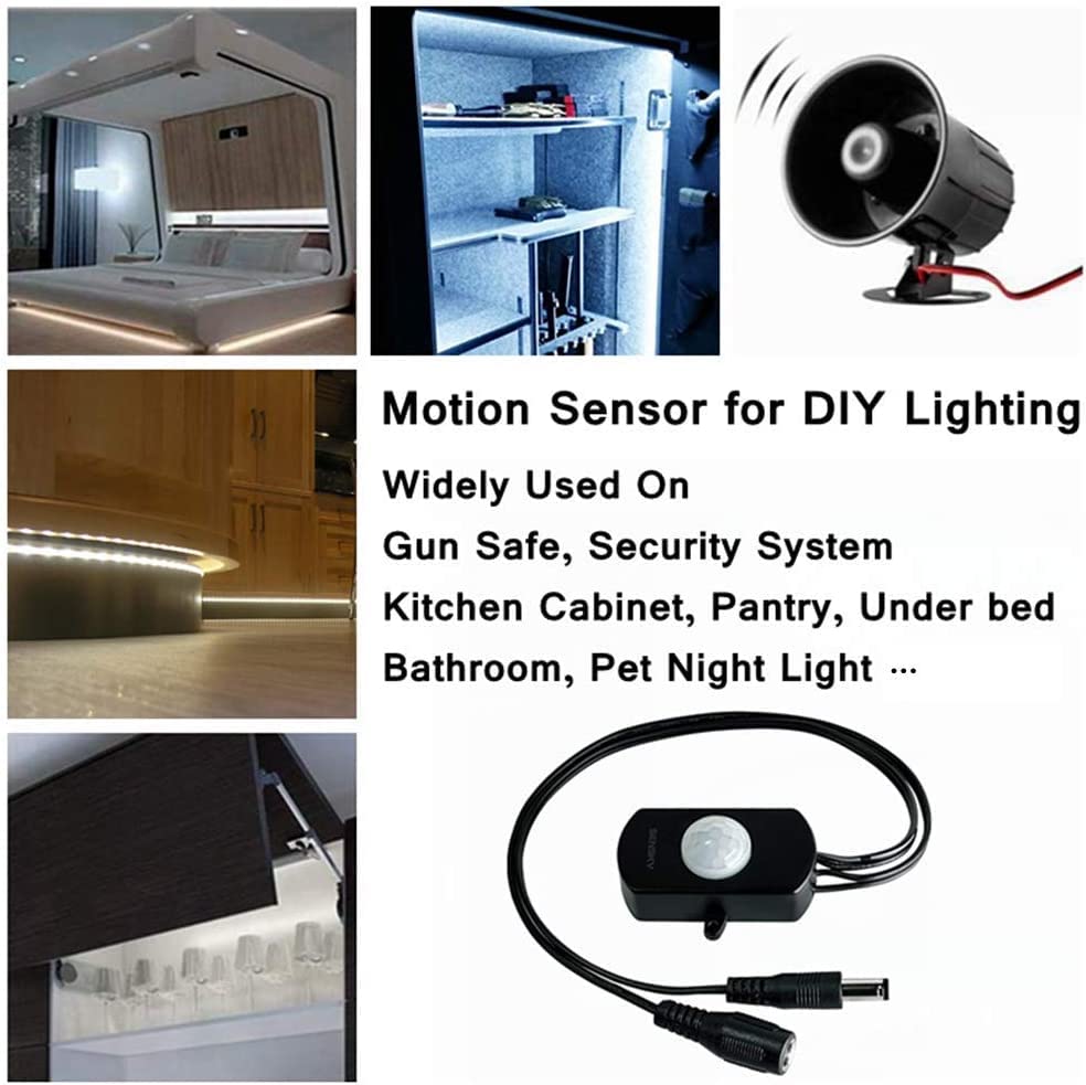 2 Pack Sensky PIR Motion Activated Sensor Switch,DC 12V~30V 3A Occupancy Sensor Switch with DC Coupler Cable for Kitchen Cabinet, Pantry, Closet led Lighting (BS010L)