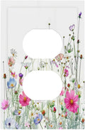 Outlet Covers Boho Colorful Flowering Plant Wild Flower 1 Gang Duplex Light Switch Cover Decorative Switch Plates Electrical Receptacle Faceplate Wall Plate For Bed Room Living Room