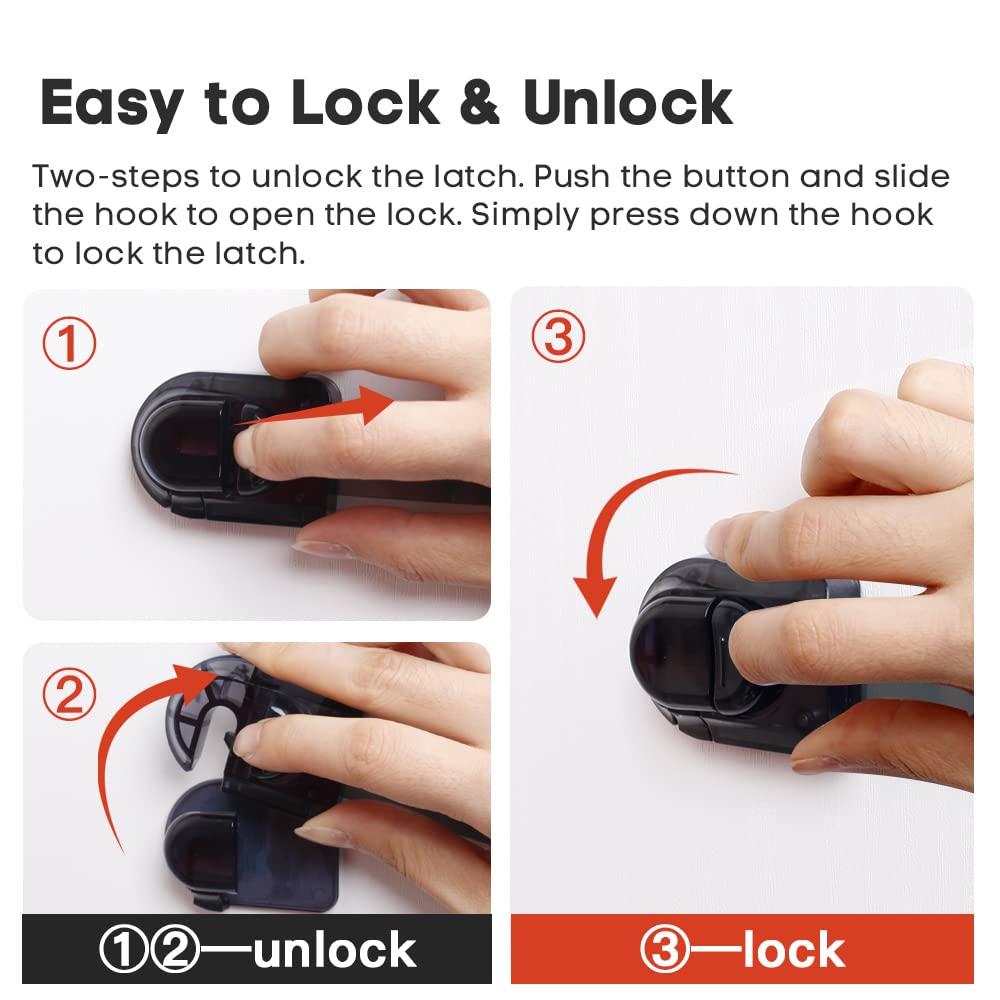 EUDEMON 3 Pack Child Safety Locks, Childproof Strap Locks for Drawers, Fridges, Toilets, Cupboards, Ovens, Cabinets, Multi Use Baby Cabinet Latches, Easy to Install, No Drilling (Clear-Black)