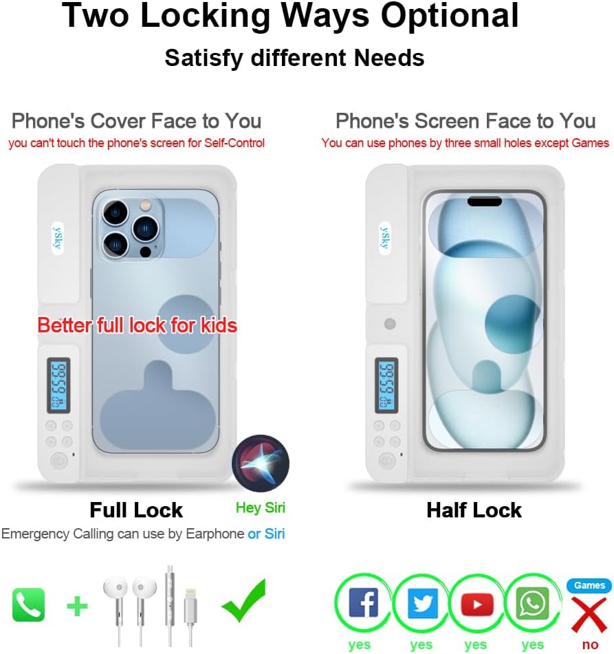 ySky Portable Phone Lock Box with Timer for iPhone and Android Phones, Self-Control Timed Phone Jail Locker to Help Kids,Students, Adults Focus Back, Unplug from Phones Boost Your Mental Wellness