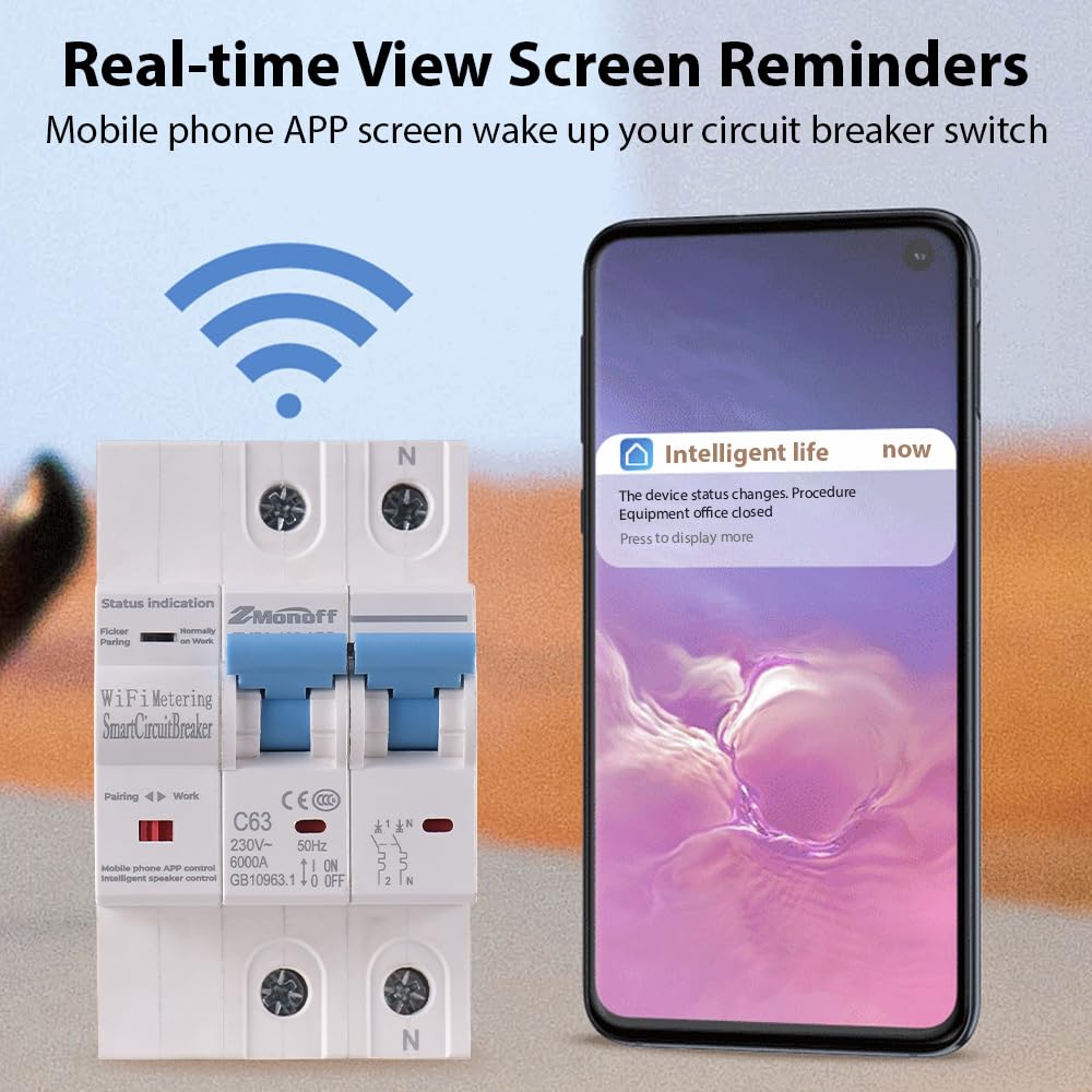 2P Smart Circuit Breaker, 100A 220V WiFi Smart Energy Monitor Switch Meter, One-Click Switch, APP Remote Switch, Miniature Circuit Breakers, Remote Control with TY APP for Apartments