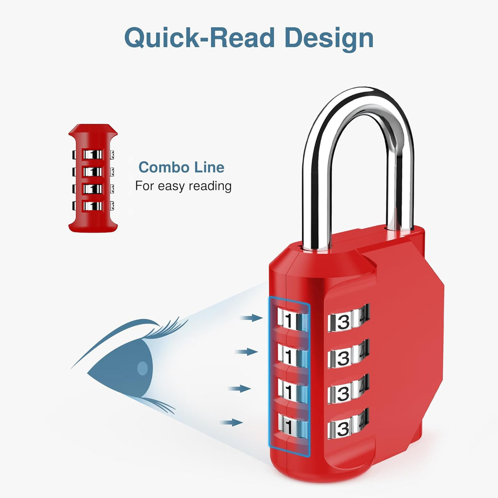 Puroma 2 Pack Combination Lock for Locker 4 Digit Outdoor Waterproof Padlock for School, Gym, Sports, Fence, Toolbox, Gate, Case, Outdoor, Hasp Storage, Cabinets (Red & Black)