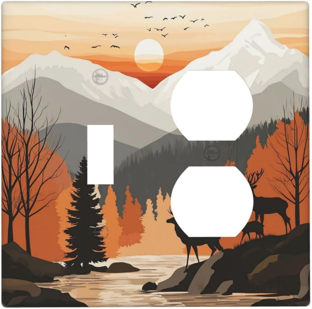 Sun Forest Deer Snow Mountain River Wallplates 1 Toggle 1 Duplex Switch Plate Electrical Gfci Faceplate Decorative Light Switch Covers For Bed Room Living Room Decor