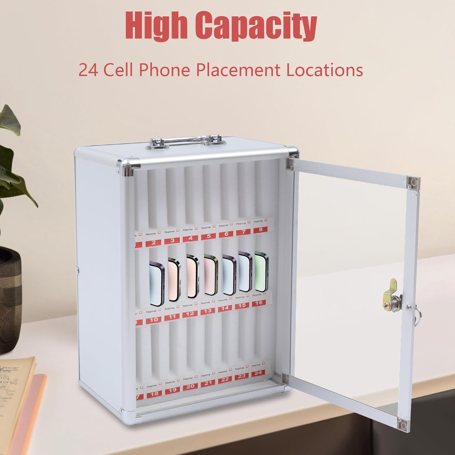 Cell Phone Locker Box with Lock, Lockable Storage Box Cell Phone Locker for Classroom 24-Position Locking Cell Phone Storage Case for Schools, Factories, Training Camps