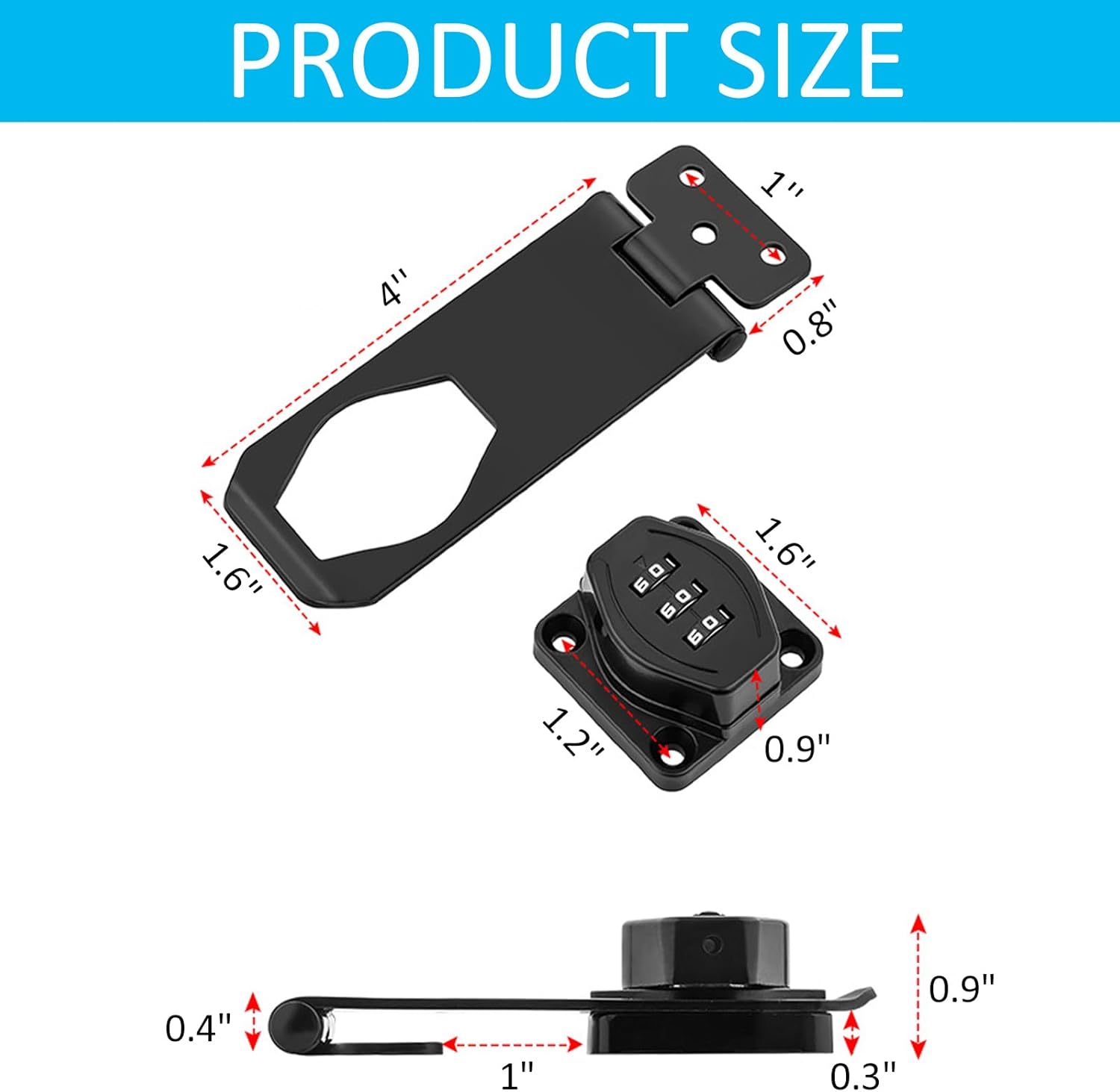 Mechanical Password Rotary Hasp Locks, 3 Digit Keyless Combination Lock for Cabinet Doors, Door Security Slide Latch Lock for Cabinets, Gate Locks for Barn Door, Bathroom, Outdoor
