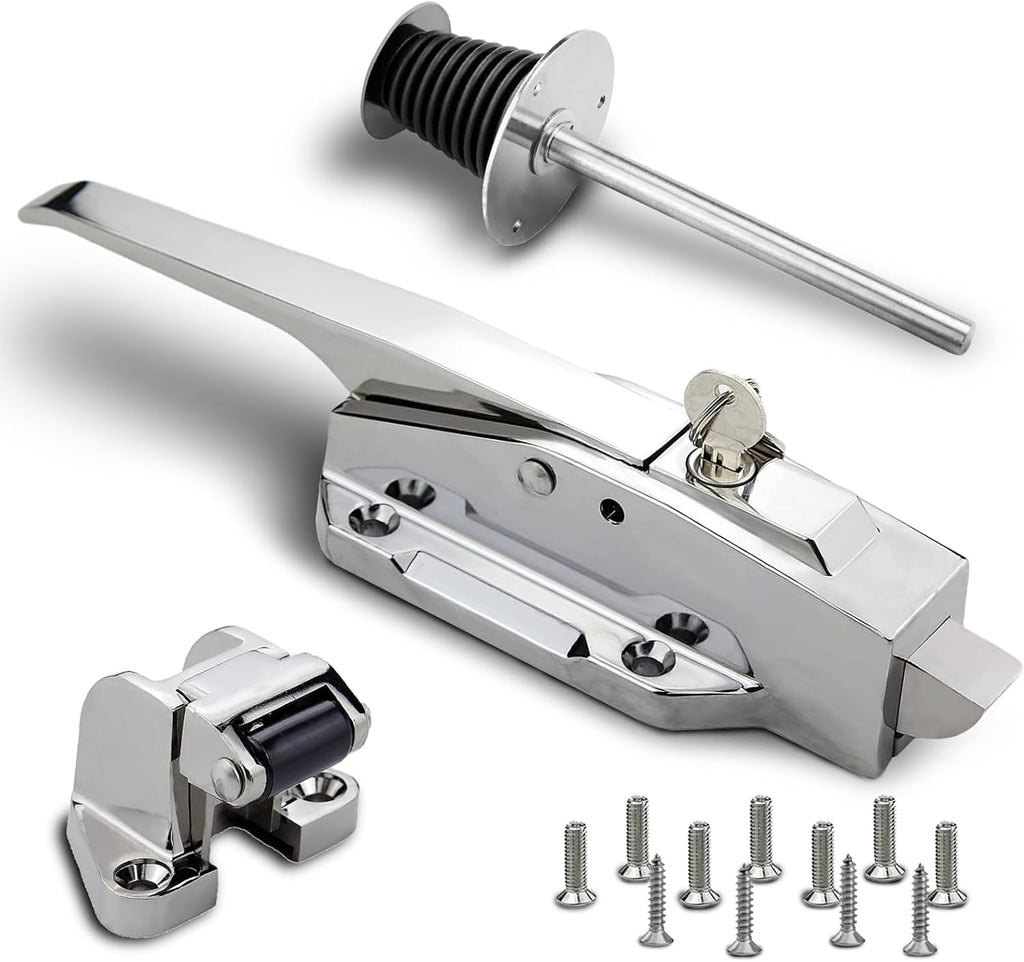 Walk in Cooler Door Handle, Walk in Cooler Door Closer Complete Latch Kit, Freezer Doors Handle, Coolers Radial Latch, Offset -1/8 in to 1/4 in(Flush) and 5.9" Solid Metal Interior Release Handle
