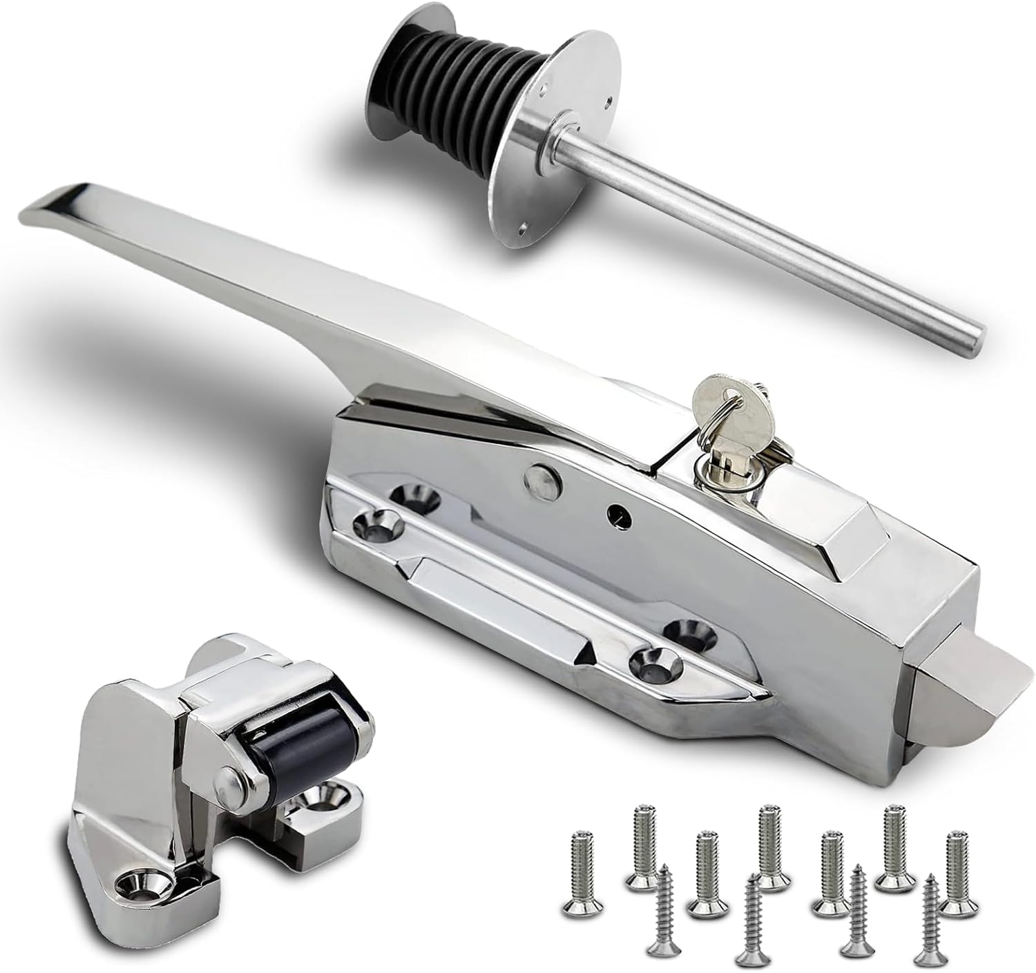 Walk in Cooler Door Handle, Walk in Cooler Door Closer Complete Latch Kit, Freezer Doors Handle, Coolers Radial Latch, Offset -1/8 in to 1/4 in(Flush) and 5.9" Solid Metal Interior Release Handle