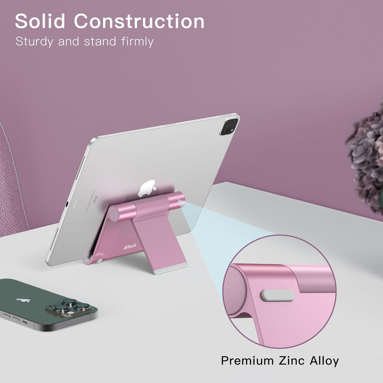 JETech Tablet Stand, Adjustable Portable Desktop Holder, Foldable Dock for iPad/iPad Pro/Air/Mini, Galaxy Tab A8/A7 Lite/A7/S8/S7, Kindle, Tab/Phones(4-11"), Rose Gold