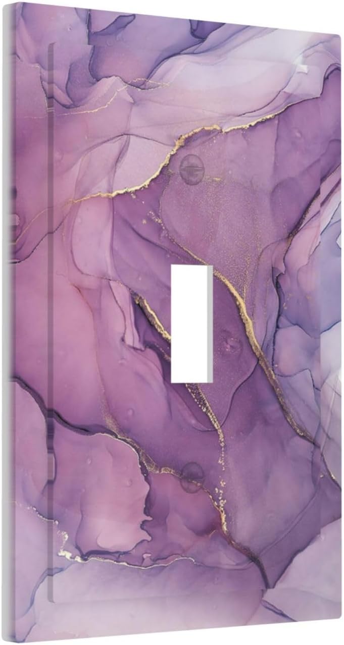 Decorative Light Switch Cover Purple Marbling Golden Line 1 Gang Single Toggle Device Electrical Faceplate Switchplates Decorator Outlet Wall Plate for living Room Bathroom Decor