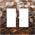 Brown Abstract Luxury Modern Geometric Cubic Marble 2 Gang Double Rocker Decorative Light Switch Covers Electrical Faceplate Switch Plates for Bathroom Kitchen Home