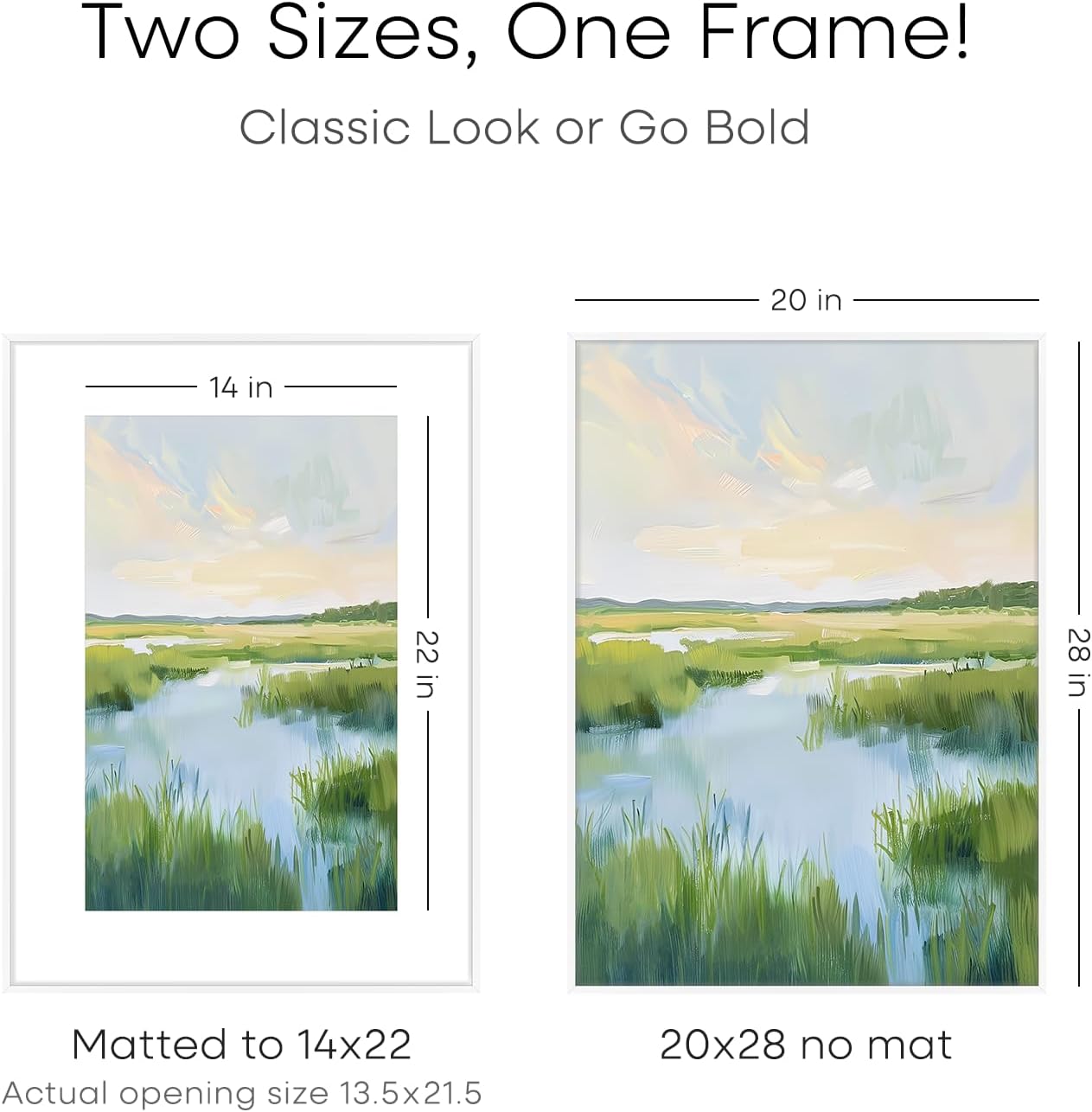 Homeforia 20 x 28 Picture Frame White, High End Metal 20x28 Poster Frames with Mat 14x22 for Photo, 20 x 28 White Frame Matted to 14 x 22 Print, 28x20 Hanging Frame, Tempered Glass, Wall Kit, Set of 1