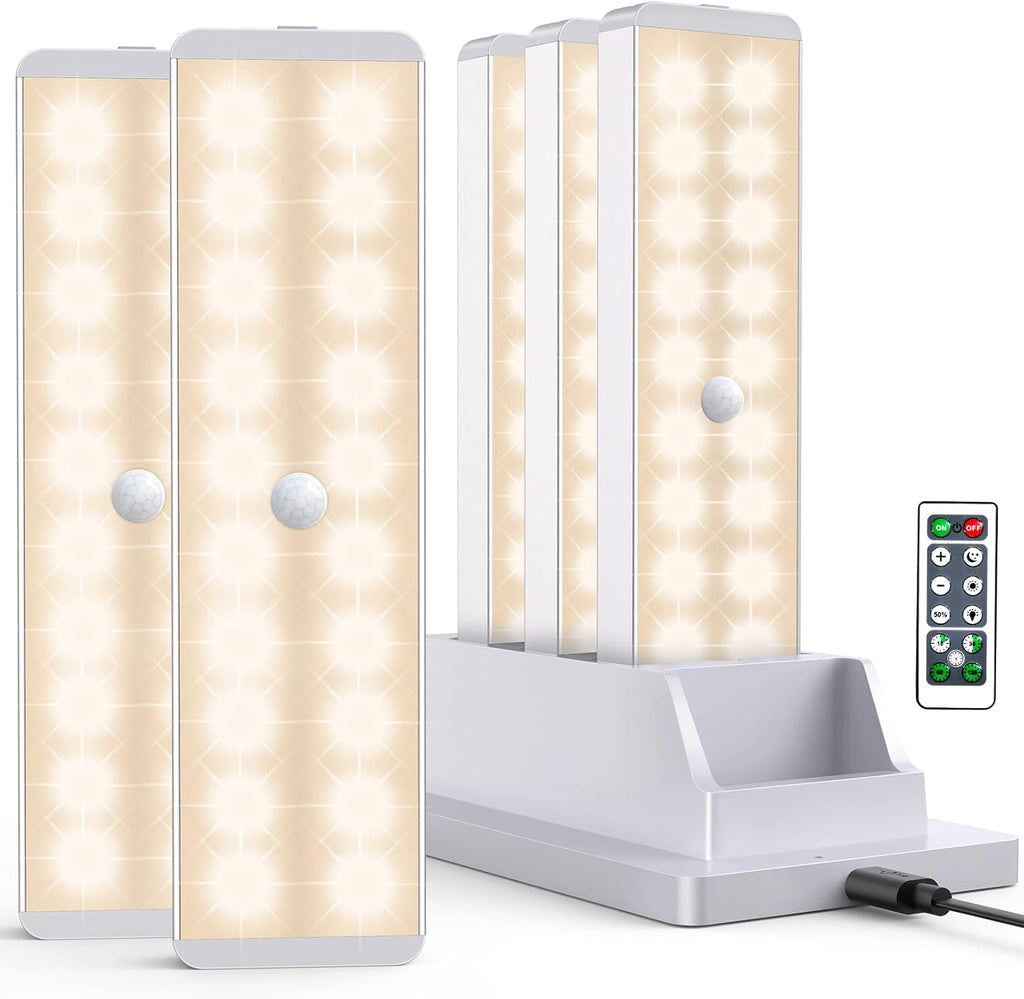 LED Closet Light with Charging Station, 5 Pcs Dimmer Rechargeable Motion Sensor Under Cabinet Lighting, Stick-Anywhere Night Safe Light Bar for Wardrobe,Kitchen-Warm