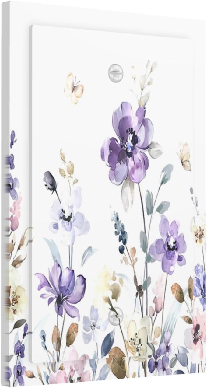 Light Switch Cover Plate Purple Floral Lilac Watercolor Flower Leaves Butterfly Wildflower 1 Gang No Device Blank Electrical Wall Plates Faceplate Decorative Switch Plate for Bedroom Home