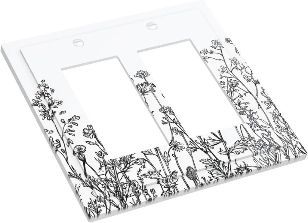 Decorative Outlet Covers Floral Wildflower Rustic Plant Leaves 2 Gang Double Gfci Rocker Electrical Wall Panels Light Switch Cover Plate For Farmhouse Cabin Decor