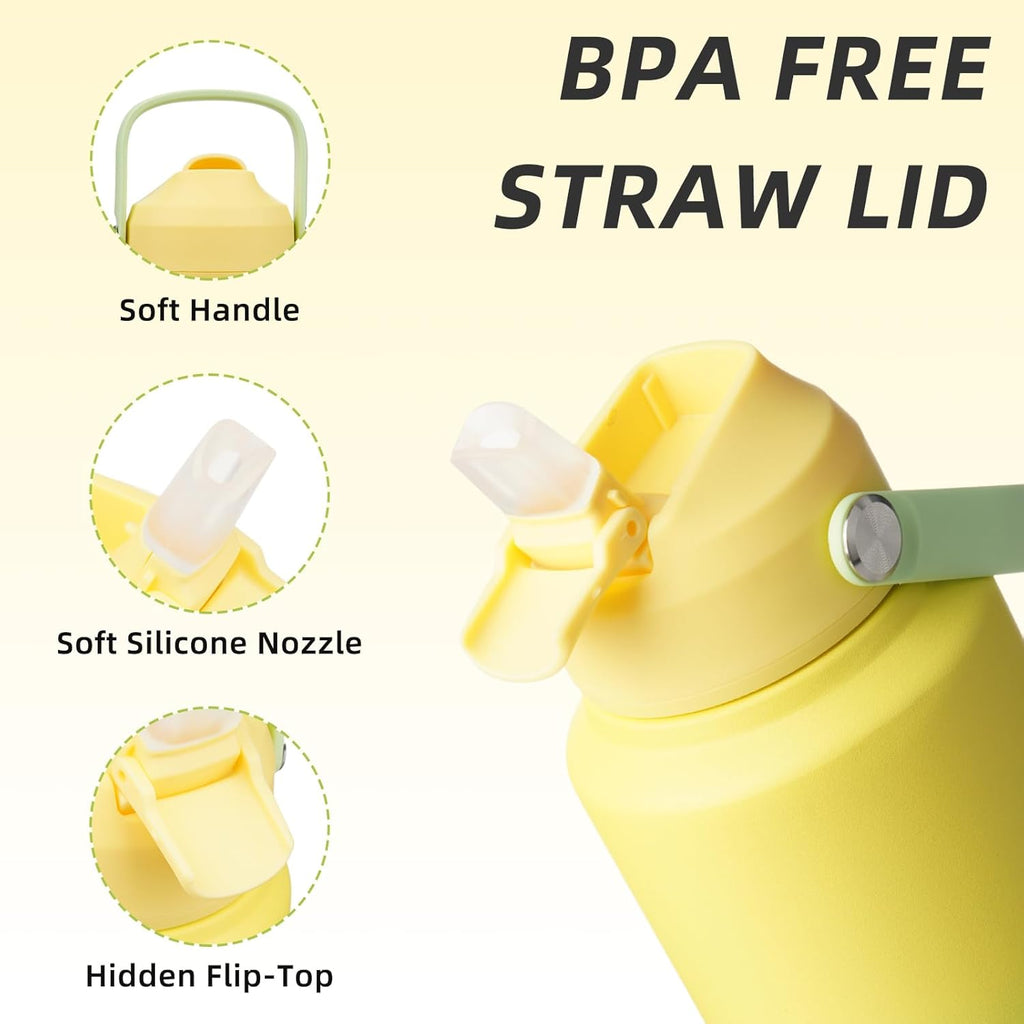 BJPKPK Water Bottle with Straw Lid, 32oz Vacuum Insulated Water Bottles, Metal Stainless Steel Thermo for Sports, Travel, BPA Free Leak Proof Thermo, Cups, Flasks, Tumblers,Fresh Green