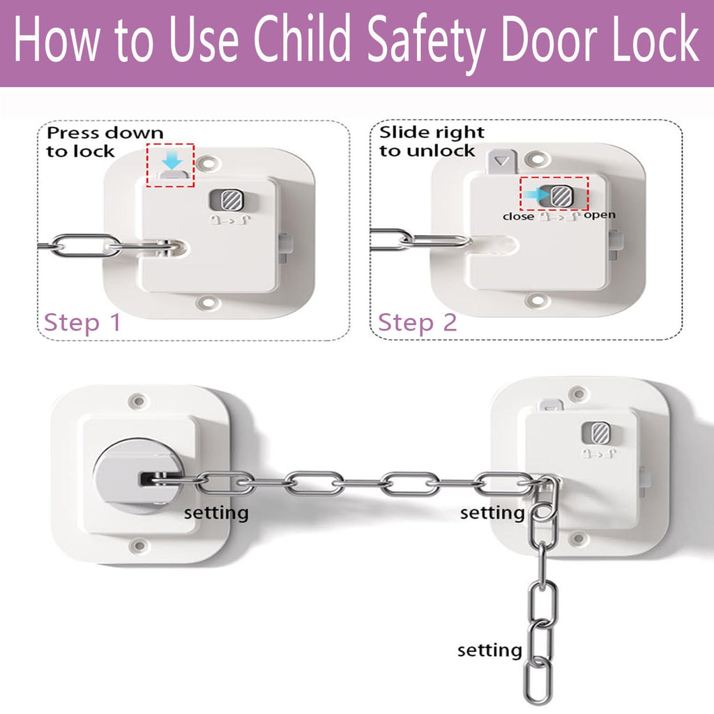 Child Proof Door Lock with Adjustable Strap, Cat Door Latch 3M Adhesive Safety Locks for Baby, Dementia & Pets, No Tools Needed 4 Pack