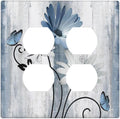 Decorative Outlet Covers Rustic Blue White Daisy Ink Flower 2 Gang Light Switch Cover Plate Double Duplex Wall Plates for Electrical Outlets Switch Plate Covers for Bedroom Home Decor