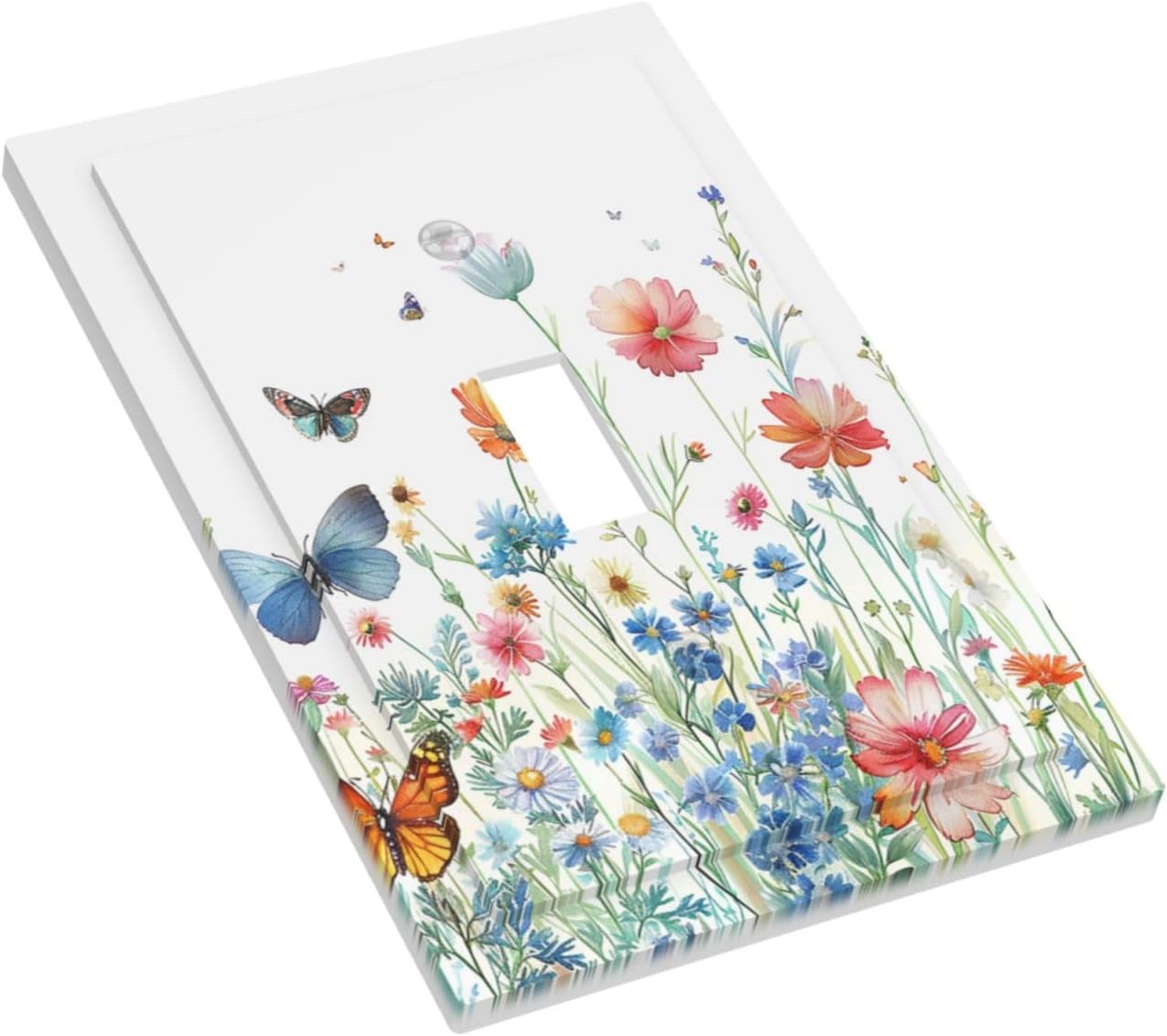 Decorative Light Switch Cover Plate Rustic Wildflower Blue Pink Floral Butterfly 1 Gang Single Toggle Wall Plates for Electrical Outlets Outlet Covers Switch Plate Covers for Home Decor