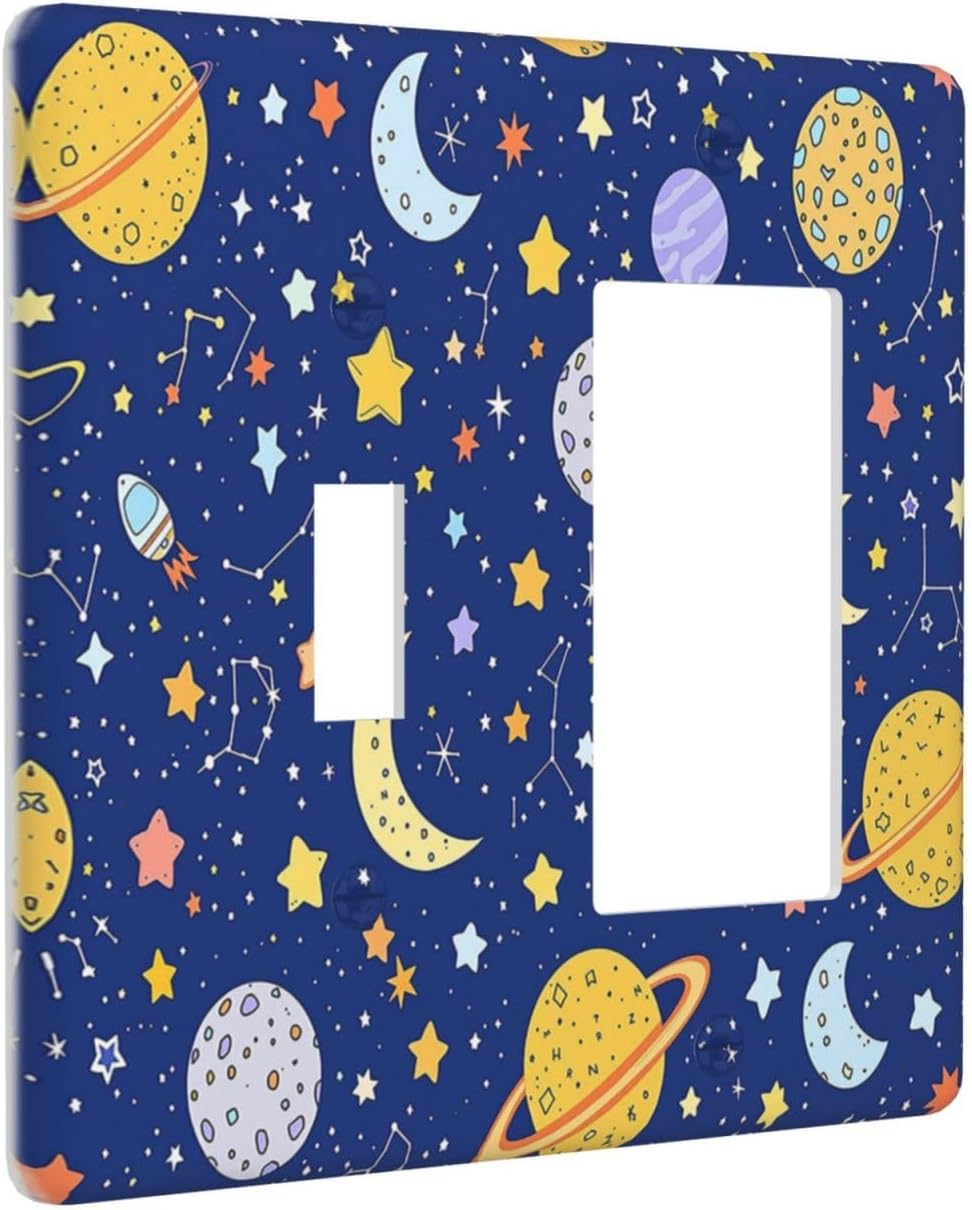 Stars Starry Night Sun Moon Planet Constellations Outlet Covers 1 Toggle 1 Rocker Combination Light Switch Cover Plate Decorative Wall Plate Electrical Switch Plates for Bedroom Bathroom
