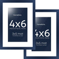 Homeforia Navy Blue 4x6 Picture Frame, High End Metal 4 x 6 Frames with Mat 3 x 5 for Print, 4by6 Desk Frame Matted to 3x5 inch Photo, 4 by 6 Wall or Tabletop Frame, Tempered Glass, Wall Kit, Set of 2