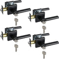 Keyed Entry Door Lever with Lock, Heavy Duty Square Interior Handle for Front Door and Office, Matte Black, Reversible for Right&Left Handed, 4Packs