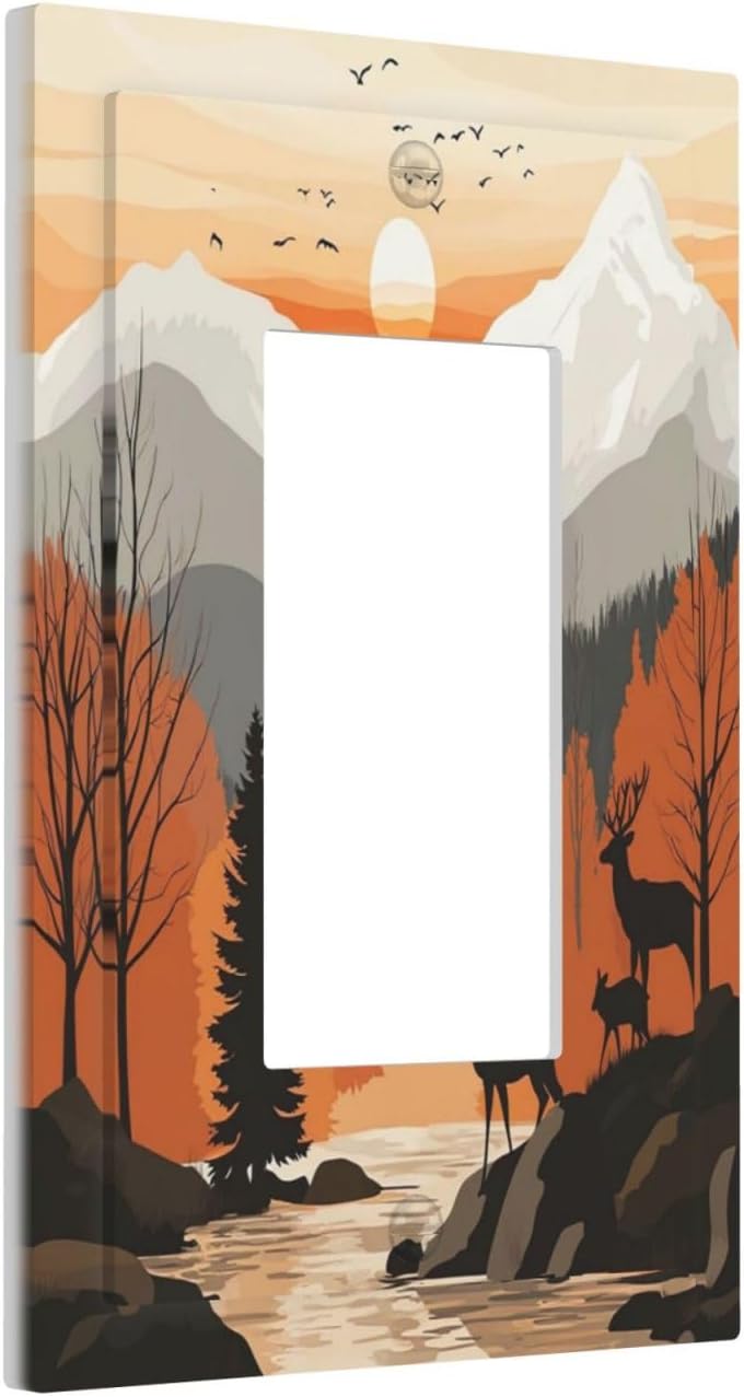 Sun Forest Deer Snow Mountain River Decorative Outlet Covers 1 Gang Single Rocker Light Switch Cover Plate Wall Plates Gfci Faceplate For Bed Room Living Room Decor