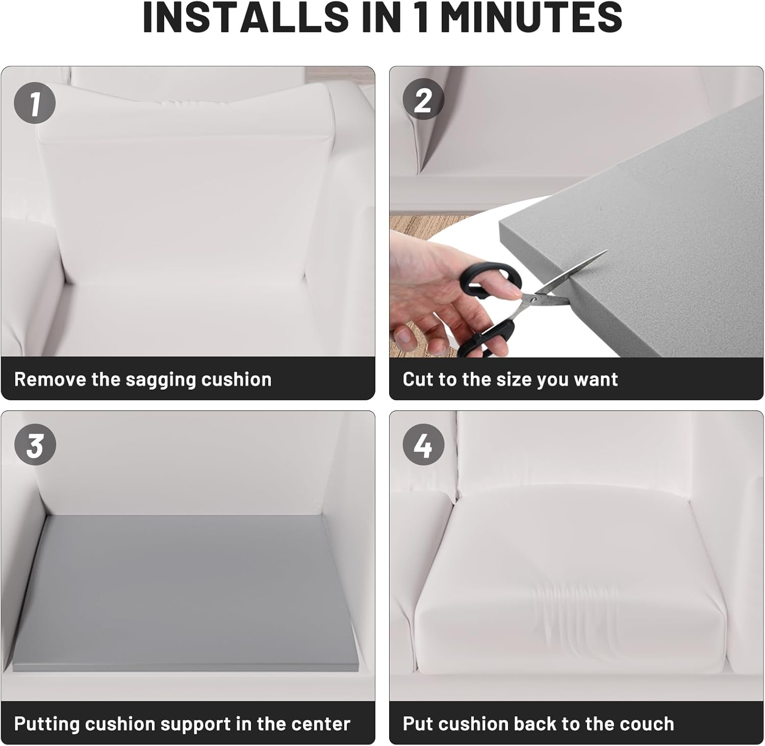 Couch Cushion Support, Sofa Cushion Support for Sagging Couch Seat, Couch Replacement Insert, 20"x20"x2", High Density Foam Furniture Seat Sagging Repair, Trapezoid 40D, Grey Set of 3