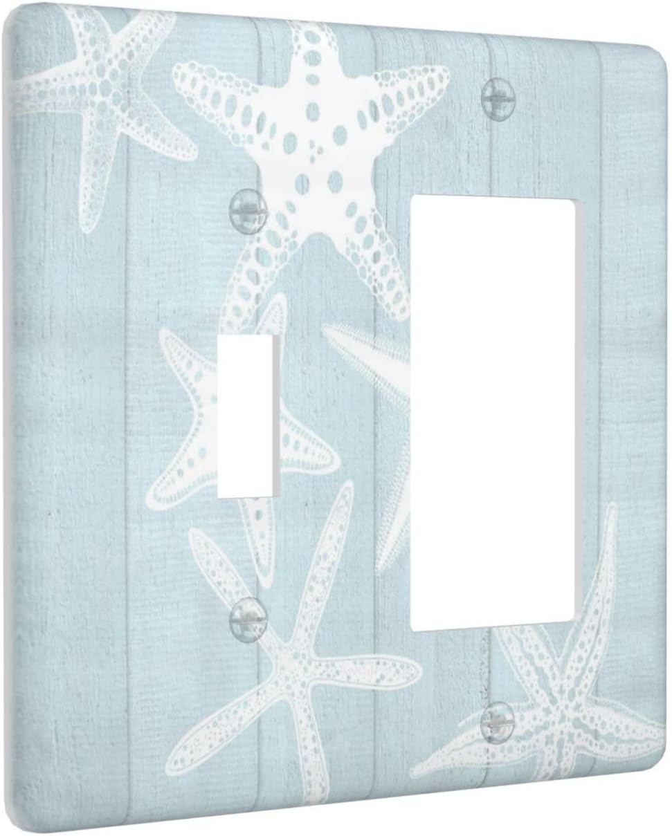 Beach Starfish Vintage Wood Rustic Country Ocean Outlet Covers 1 Toggle 1 Rocker Combination Decorative Wall Plate Electrical Switch Plates Light Switch Cover Plate for Farmhouse Kids Room Decor
