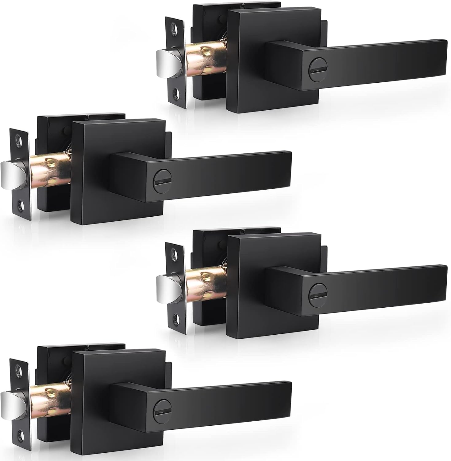 Probrico 4 Pack| Matte Black Square Privacy Door Levers Bed Bath Door Handles, Heavy Duty Interior Keyless Door Locks for Left or Right Sided Doors