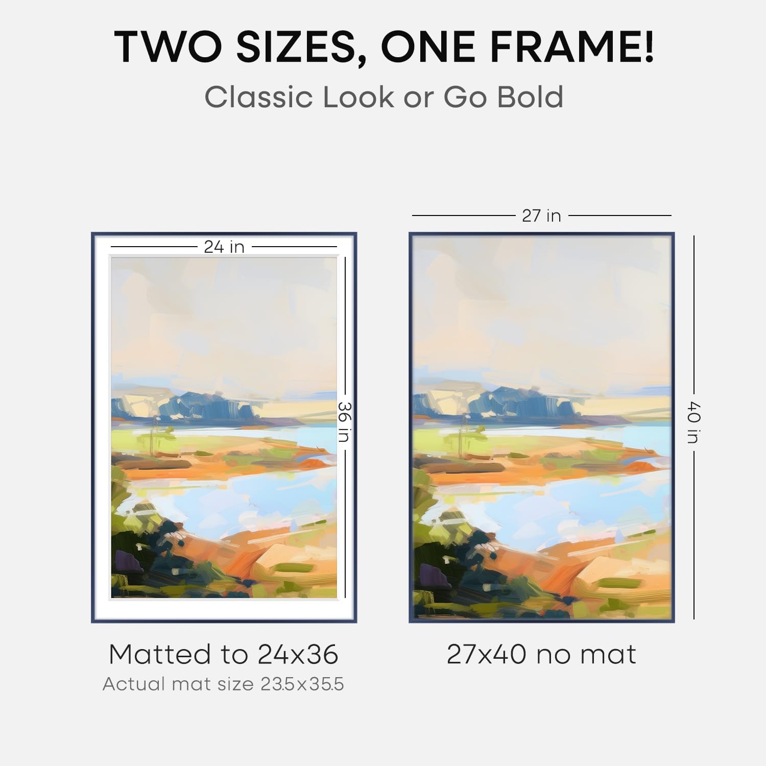 Homeforia 27x40 Poster Frame Navy Blue, High End Metal 27x40 Large Picture Frames with Mat 24x36 inch Photo, 27 x 40 Thin Frame Matted to 24 x 36 Print, 40x27 Frame, Tempered Glass, Wall Kit, Set of 1
