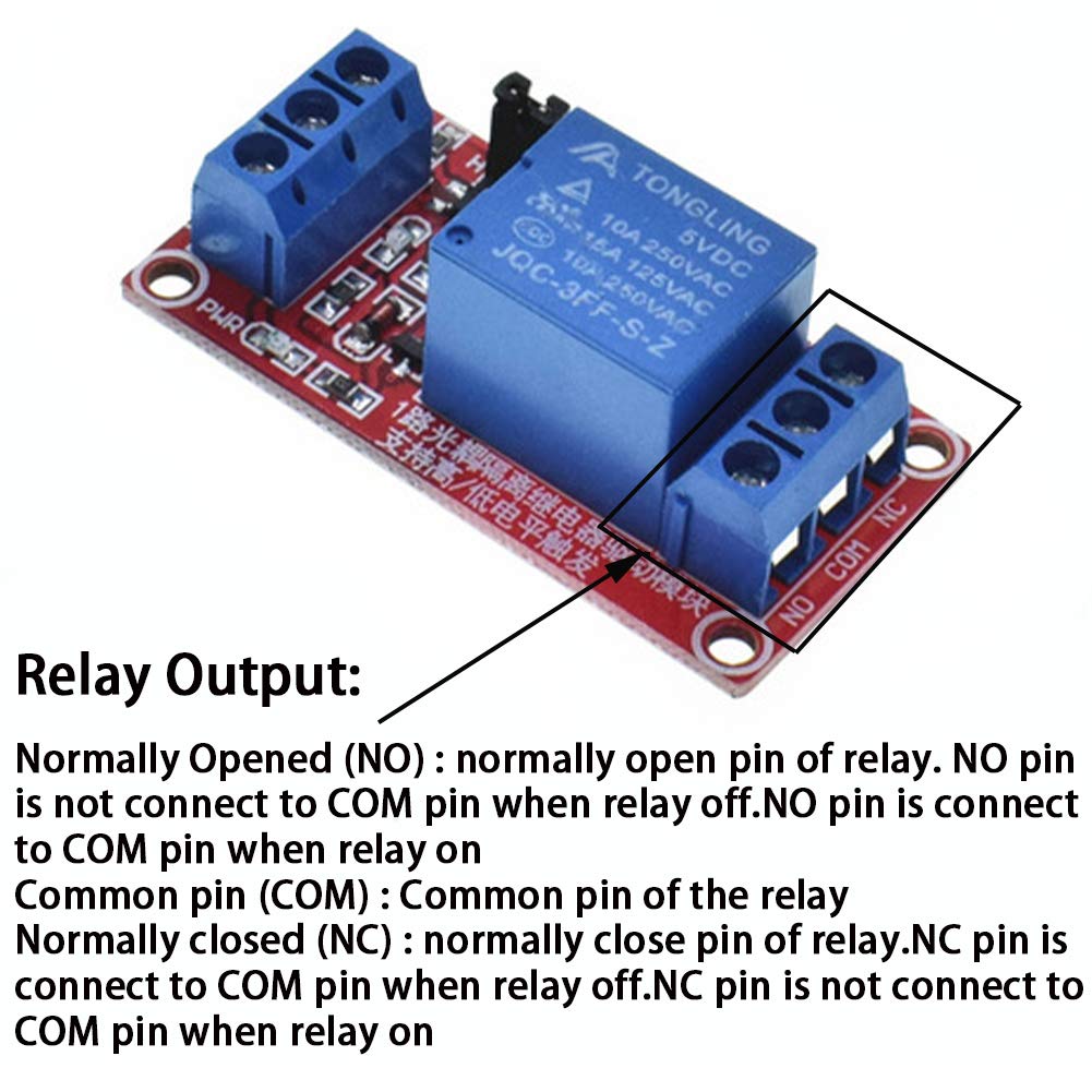 Relay Module with Optocoupler High/Low Level Trigger for Arduino (5, 5V Relay 1 Channel)