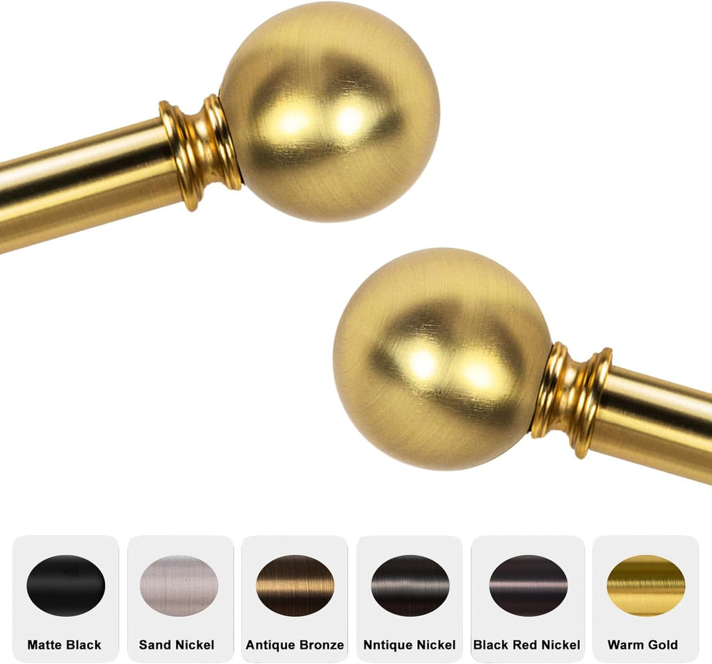 Curtain Rods for Windows 18 to 88 inches,1 Inch Modern Metal Drapery Rods,Adjustable Heavy Duty Curtain Pole with Round Finials(18"-88"Warm Goldenel)