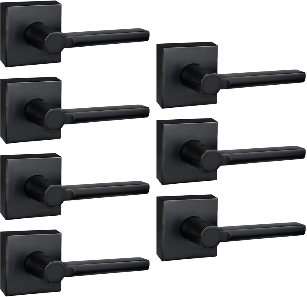 7 Pack Dummy Door Levers in Matte Black, Heavy Duty Interior Handle Lock for Closet Pantry, Non-Turning, Single Sided, Reversible for Left/Right Hand
