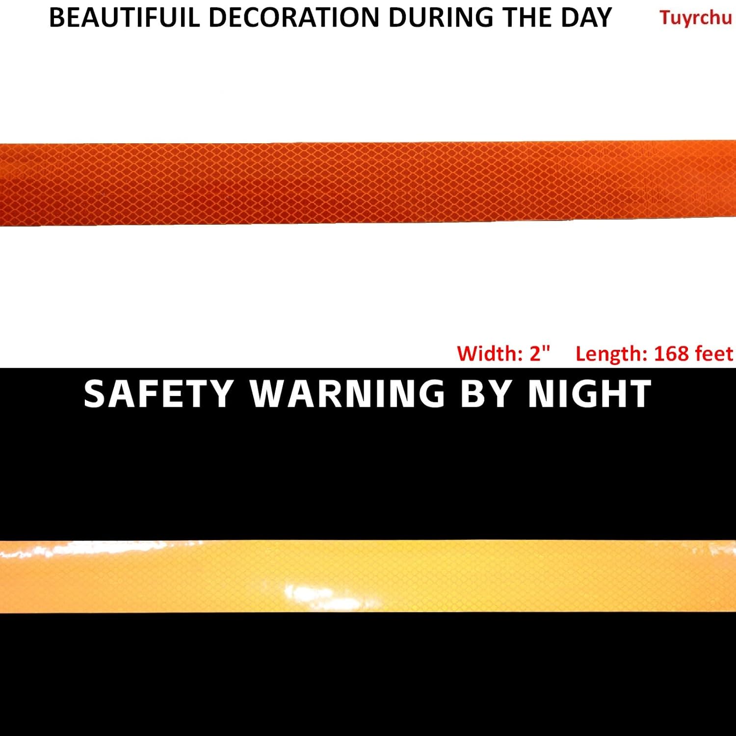 Non Fading Orange Reflective Tape Outdoor Waterproof 2 inch Wide, High Visibility Industrial Marking Tape, Safety Adhesive Stickers (168 feet)