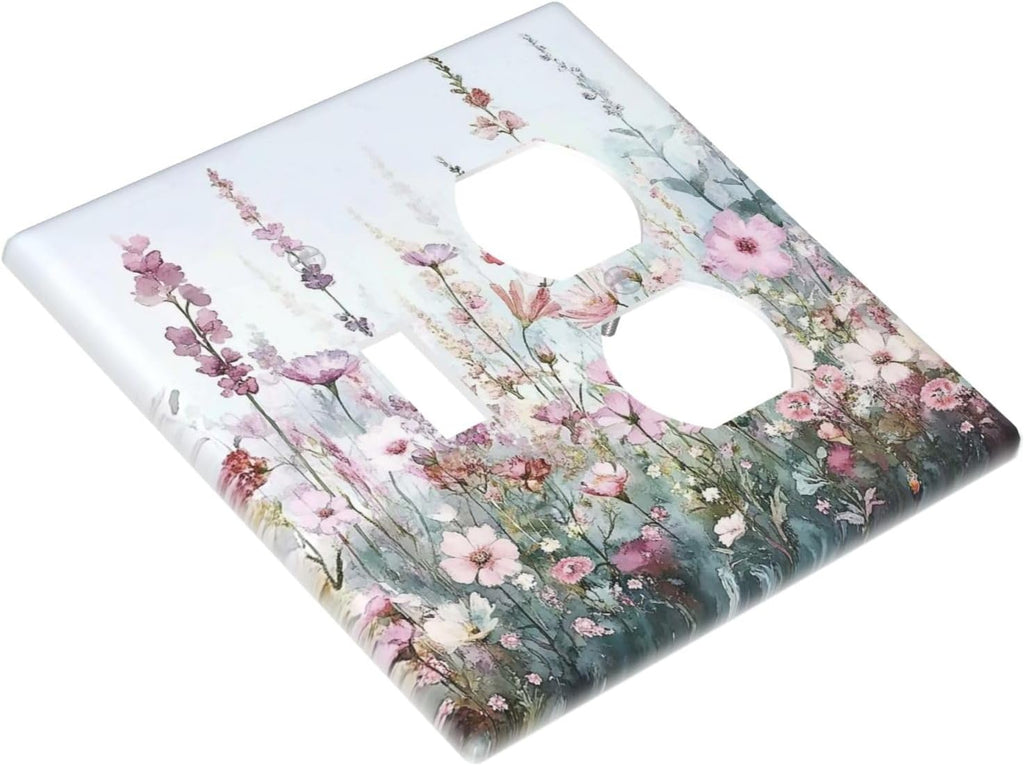 Pink Floral Watercolor Botanical Wildflowers Wallplates 1 Toggle 1 Duplex Switch Plate Electrical Gfci Faceplate Decorative Light Switch Covers For Bed Room Living Room Decor