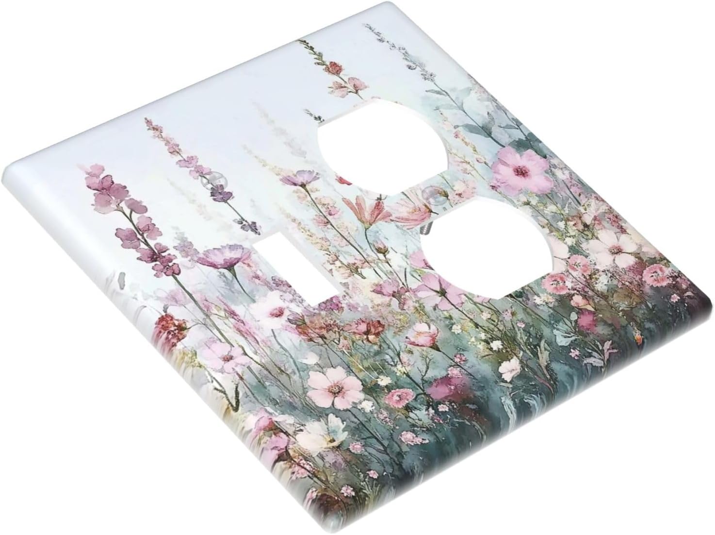 Pink Floral Watercolor Botanical Wildflowers Wallplates 1 Toggle 1 Duplex Switch Plate Electrical Gfci Faceplate Decorative Light Switch Covers For Bed Room Living Room Decor