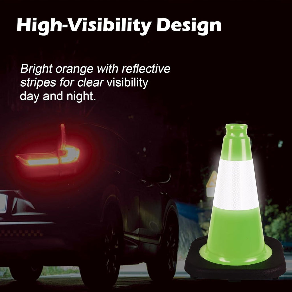 8 Pack 12 Inch Green PVC Traffic Cones Black Base Stable Durable, Sport Training Soccer Practice Kids Activities Markers Indoor Outdoor Use (8, Green, 12 Inch)