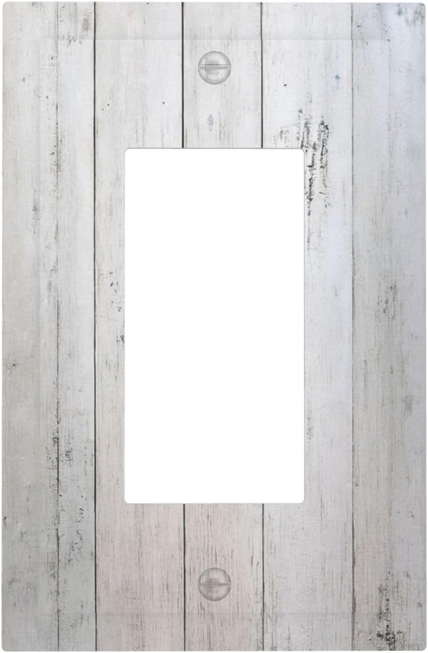 Rustic White Grey Wood Grain Decorative Outlet Covers 1 Gang Single Rocker Light Switch Cover Plate Wall Plates GFCI Faceplate for Bedroom Bathroom Decor